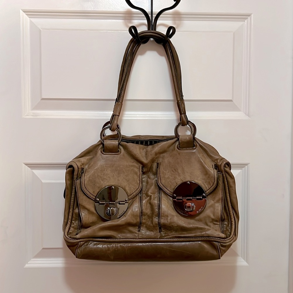 Mimco Leather Shoulder Bag Tan